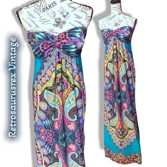 SILVERGATE Funky Floral Strapless Maxi Vacation Dress, Medium - Picture 1 of 7